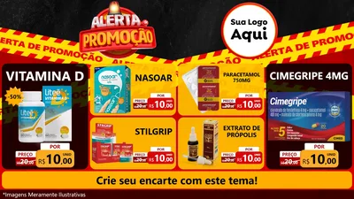 Modelo de TV para TV Horizontal com o tema Alerta de Promoção para Farmácia