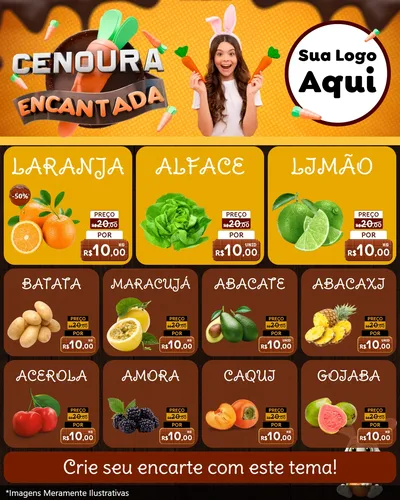 Modelo de Rede Social para Feed Instagram com o tema Cenoura Encantada - Páscoa para Hortifrúti