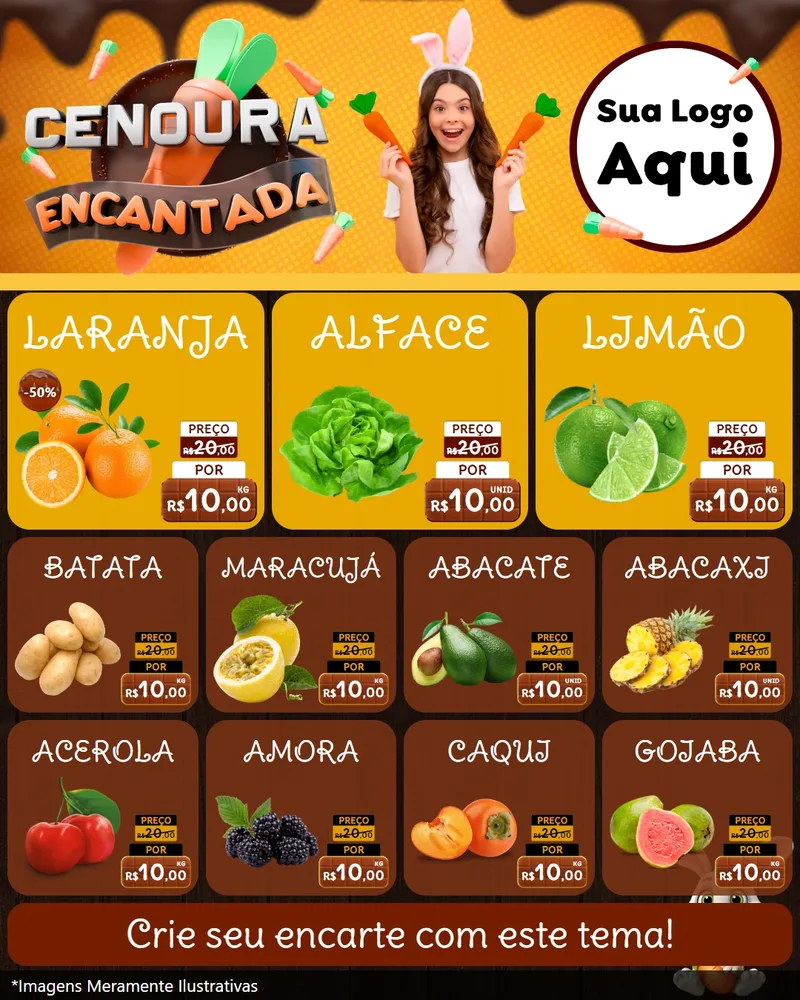 Modelo de Rede Social para Feed Instagram com o tema Cenoura Encantada - Páscoa para Hortifrúti