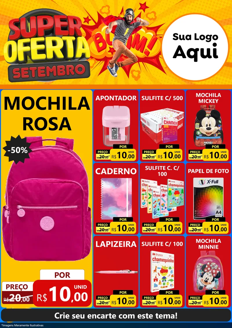 Modelo de Encarte para Encarte A4 Vertical com o tema Super Oferta Setembro para Papelaria