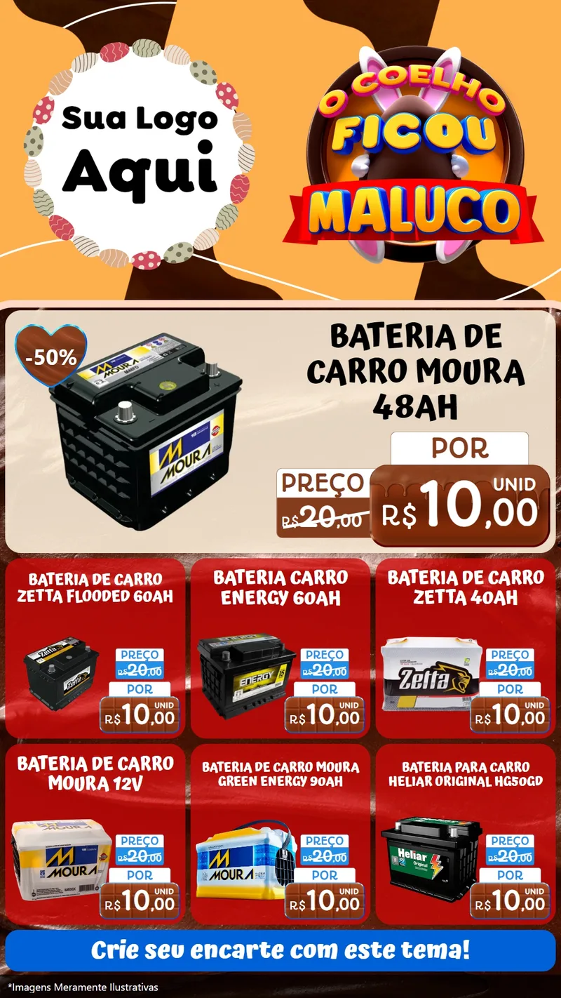 Modelo de Rede Social para Stories com o tema O Coelho Ficou Maluco - Páscoa para Baterias Elétricas