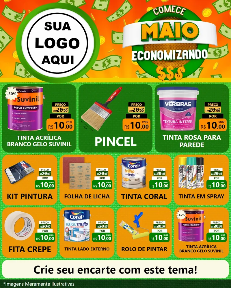 Modelo de Rede Social para Feed Instagram com o tema Comece Maio Economizando para Tintas e Ferramentas