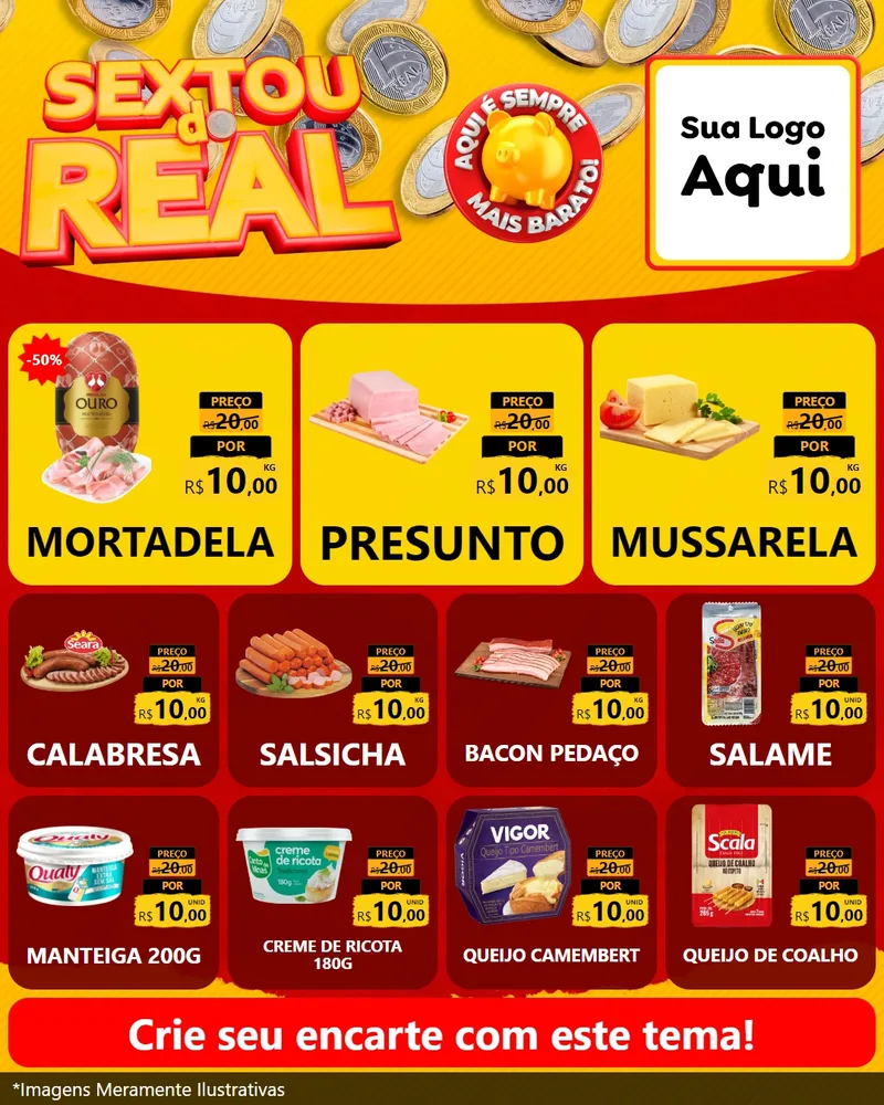 Modelo de Rede Social para Feed Instagram com o tema Sextou do Real para Frios e Laticínios