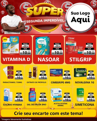 Modelo de Rede Social para Feed Instagram com o tema Super Segunda Imperdível para Farmácia