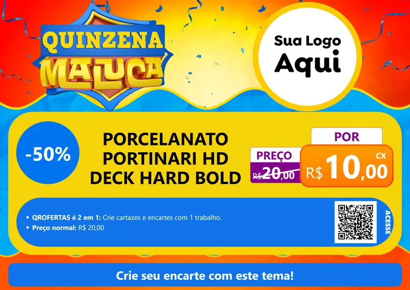 Modelo de Cartaz para Cartaz A4 Horizontal com o tema Quinzena Maluca para Pisos e revestimentos