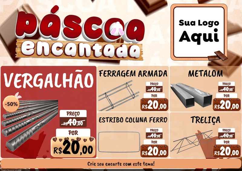 Modelo de Encarte para Encarte A4 Horizontal com o tema Páscoa Encantada para Ferragens