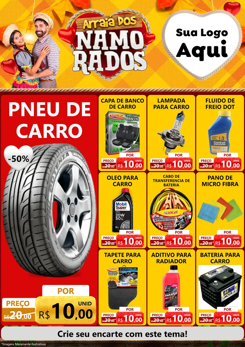 Modelo de Encarte para Encarte A4 Vertical com o tema Arraiá dos Namorados para Auto peças