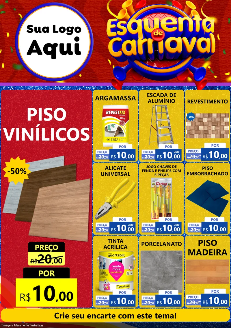 Modelo de Encarte para Encarte A4 Vertical com o tema Esquenta de Carnaval para Material para Construção
