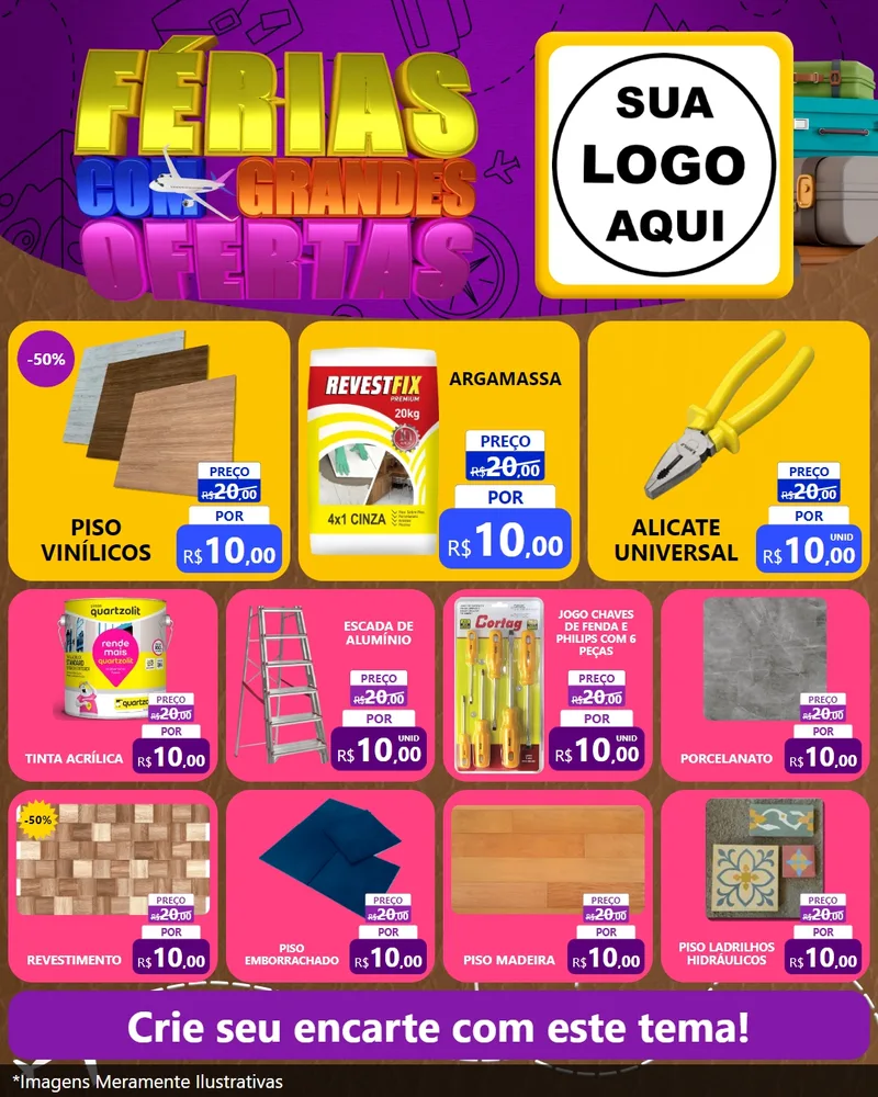 Modelo de Rede Social para Feed Instagram com o tema Férias com Grandes Ofertas para Material para Construção
