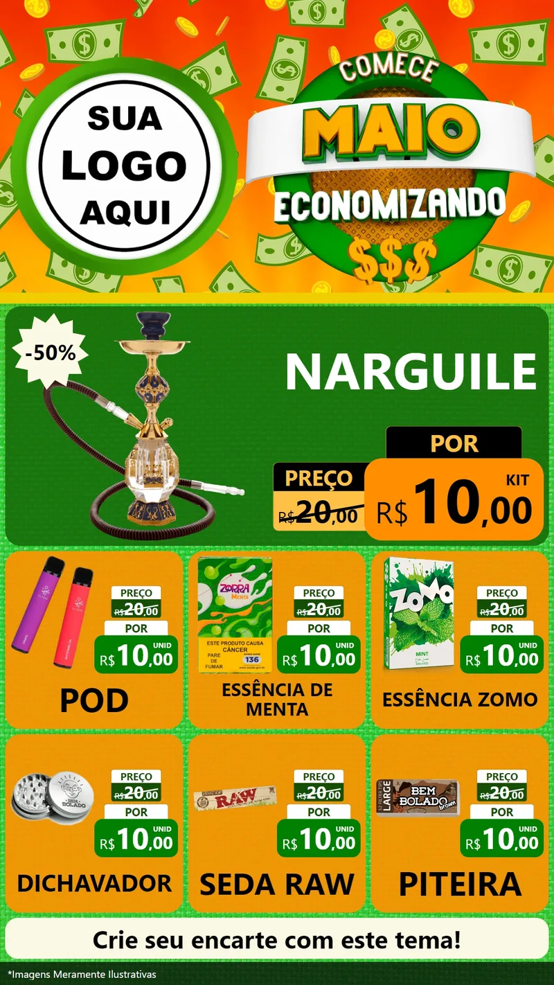 Modelo de Rede Social para Stories com o tema Comece Maio Economizando para Tabacaria