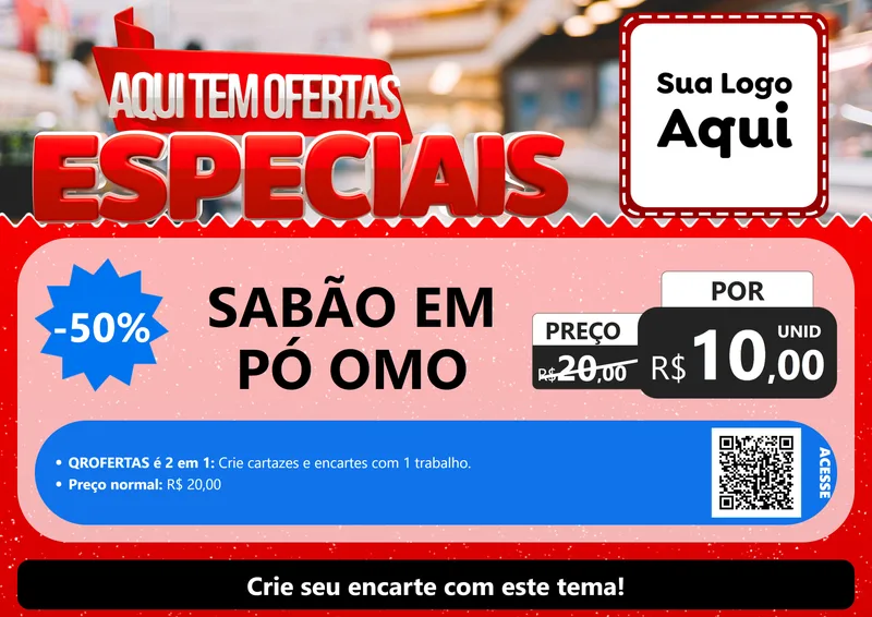 Modelo de Cartaz para Cartaz A4 Horizontal com o tema Aqui Tem Ofertas Especiais para Produtos de Limpeza