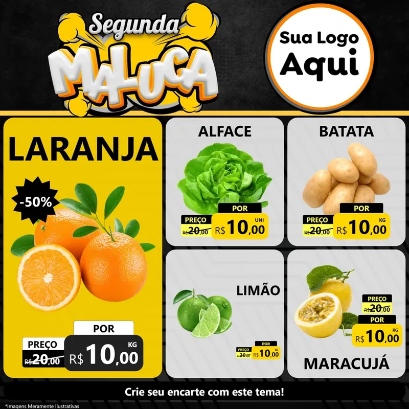 Modelo de Rede Social para Feed Facebook com o tema Segunda Maluca para Hortifrúti