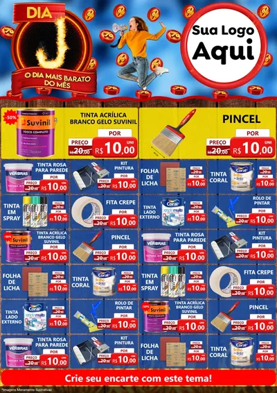 Modelo de Encarte para Encarte A4 Vertical com o tema Dia J - O Dia Mais Barato Do Mês para Tintas e Ferramentas