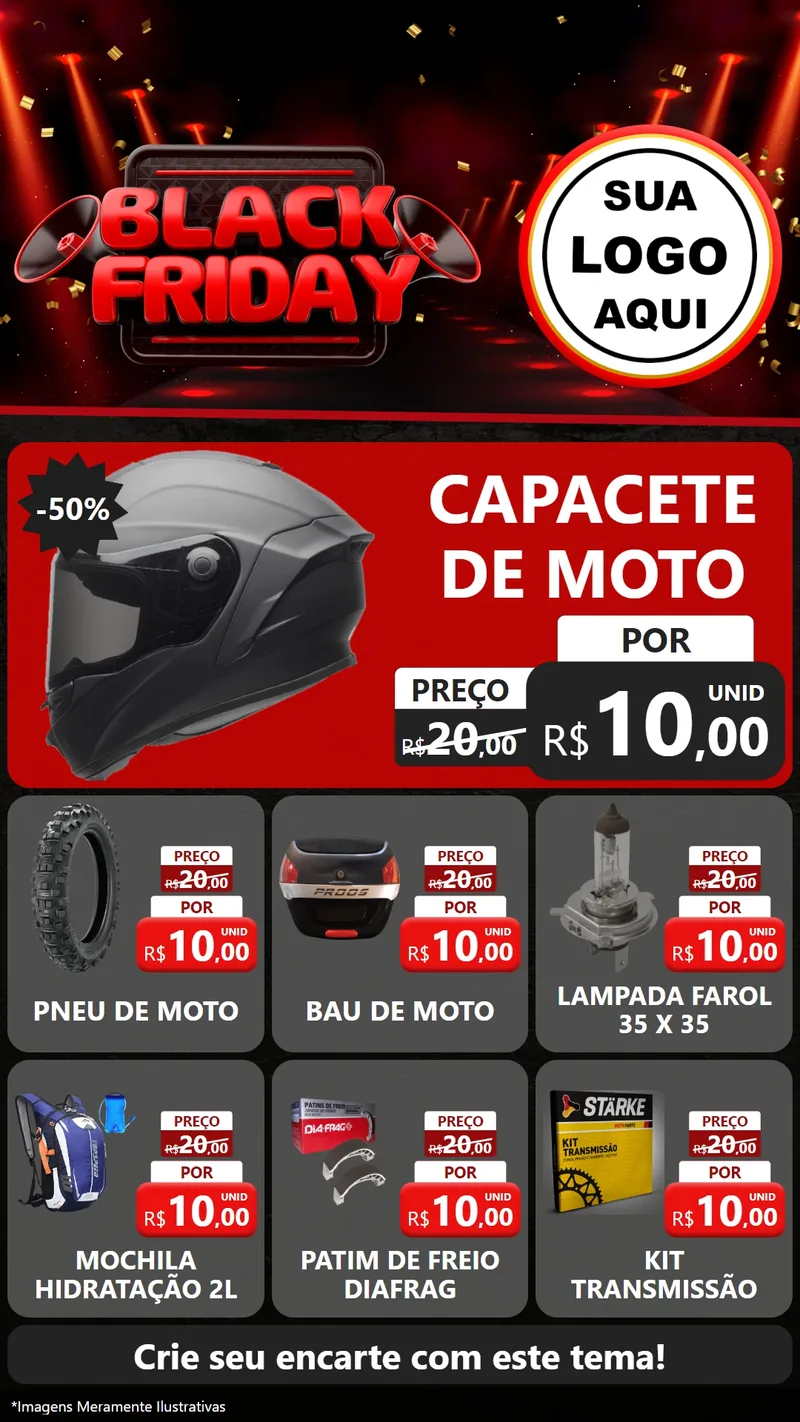 Modelo de Rede Social para Stories com o tema Black Friday para Moto peças