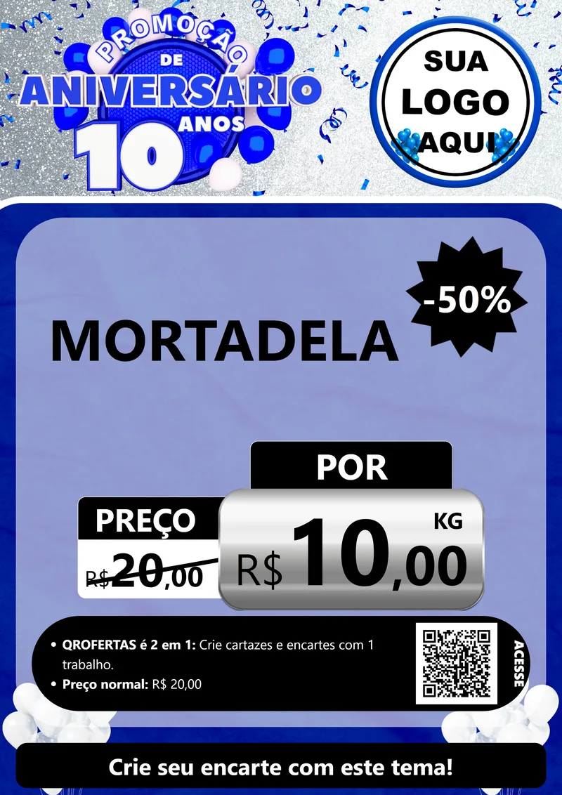 Modelo de Cartaz para Cartaz A4 Vertical com o tema Promoção de Aniversário - 10 Anos para Frios e Laticínios