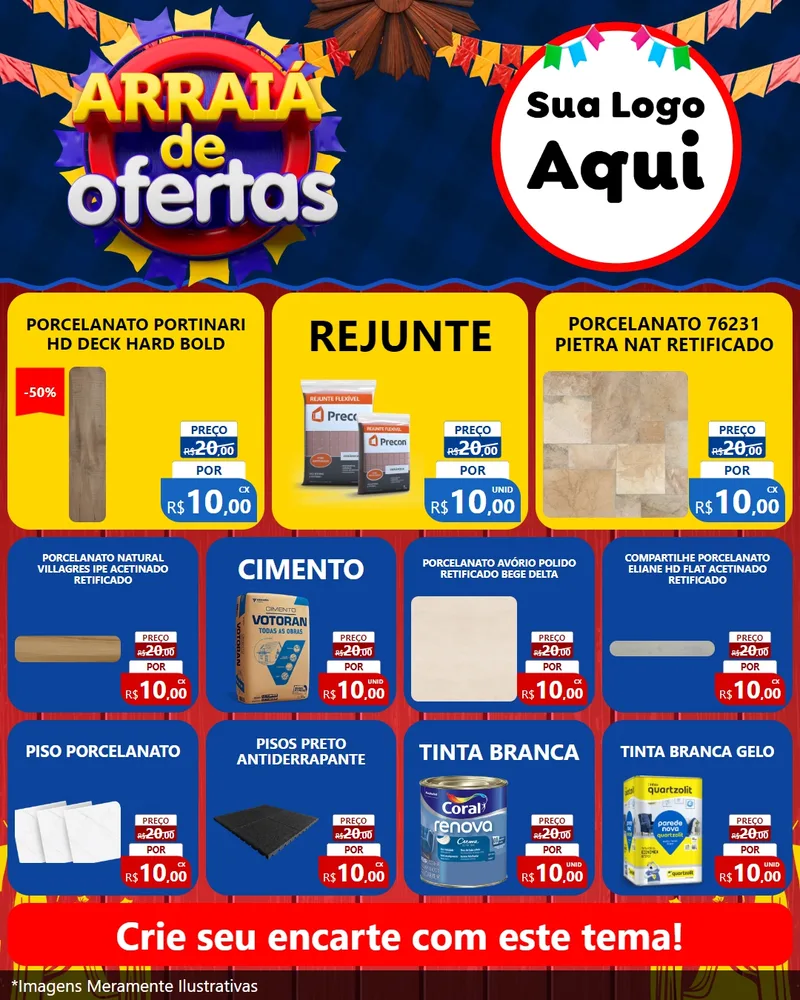 Modelo de Rede Social para Feed Instagram com o tema Arraiá de Ofertas para Pisos e revestimentos