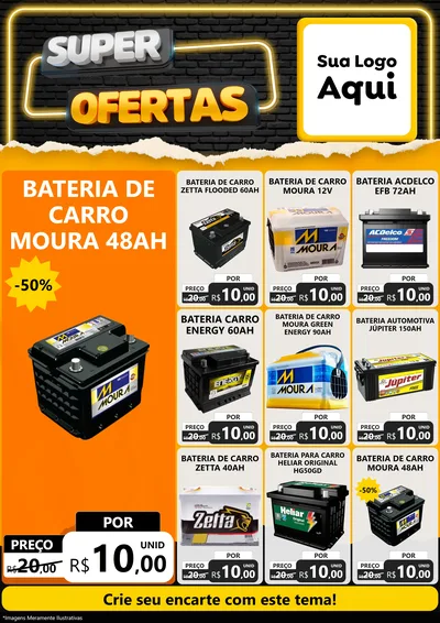 Modelo de Encarte para Encarte A4 Vertical com o tema Super Ofertas para Baterias Elétricas