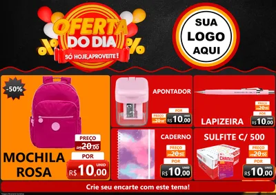 Modelo de Encarte para Encarte A4 Horizontal com o tema Oferta do Dia - Só hoje, Aproveite! para Papelaria