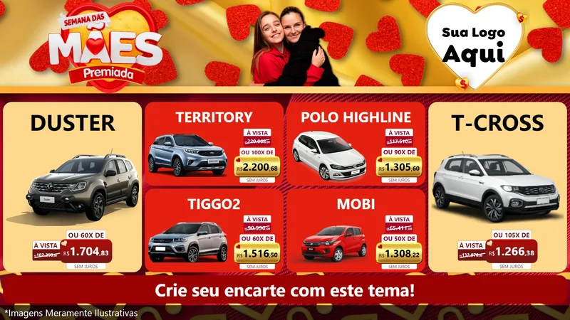 Modelo de TV para TV Horizontal com o tema Semana das Mães Premiada para Concessionaria de Carros