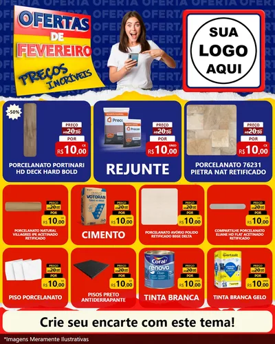 Modelo de Rede Social para Feed Instagram com o tema Ofertas de Fevereiro - Preços Incríveis para Pisos e revestimentos