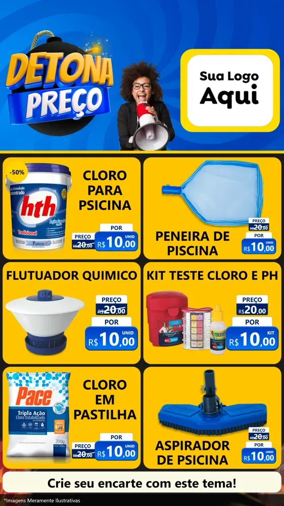 Modelo de Rede Social para Stories com o tema Detona Preços para Produtos para Piscina