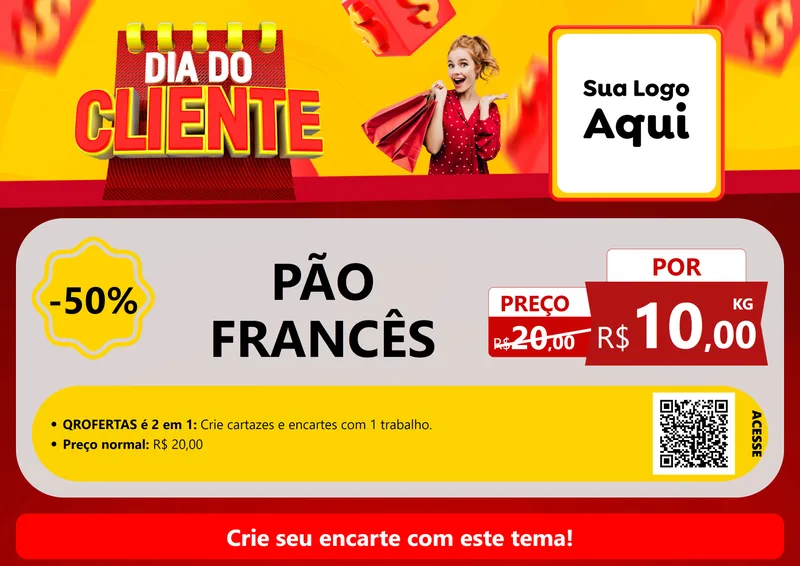 Modelo de Cartaz para Cartaz A4 Horizontal com o tema Dia do Cliente para Padaria