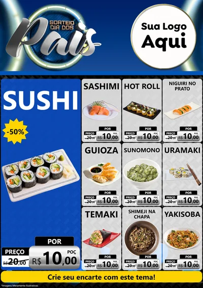 Modelo de Encarte para Encarte A4 Vertical com o tema Sorteio Dia Dos Pais para Comida japonesa