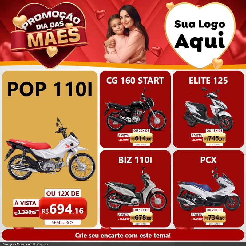 Modelo de Rede Social para Feed Facebook com o tema Promoção Dia das Mães para Concessionaria de Motos