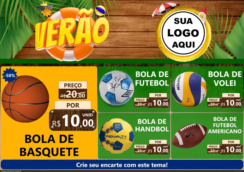 Modelo de Encarte para Encarte A4 Horizontal com o tema Verão para Artigos Esportivos