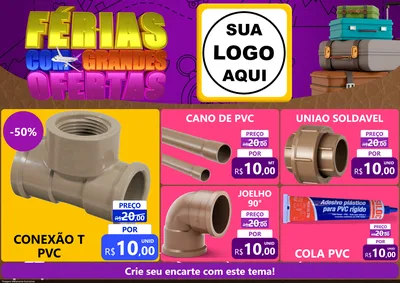 Modelo de Encarte para Encarte A4 Horizontal com o tema Férias com Grandes Ofertas para Tubos e conexões