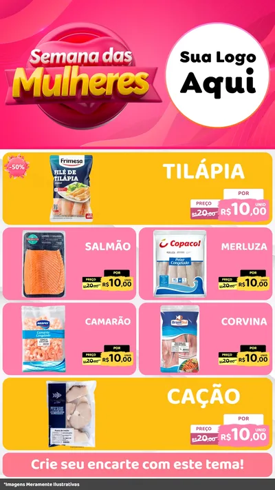 Modelo de TV para TV Vertical com o tema Semana das Mulheres para Peixaria