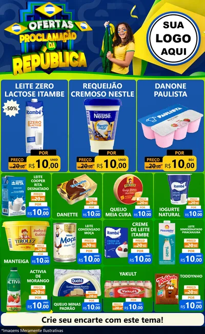 Modelo de Encarte para Encarte Grande com o tema Ofertas Proclamação da República para Frios e Laticínios