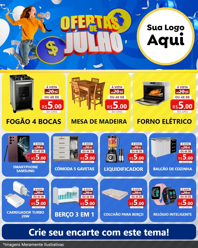 Modelo de Rede Social para Feed Instagram com o tema Ofertas de Julho para Móveis e Eletro