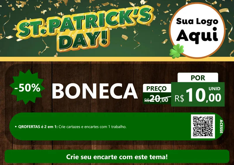 Modelo de Cartaz para Cartaz A4 Horizontal com o tema St Patriks Day para Brinquedos