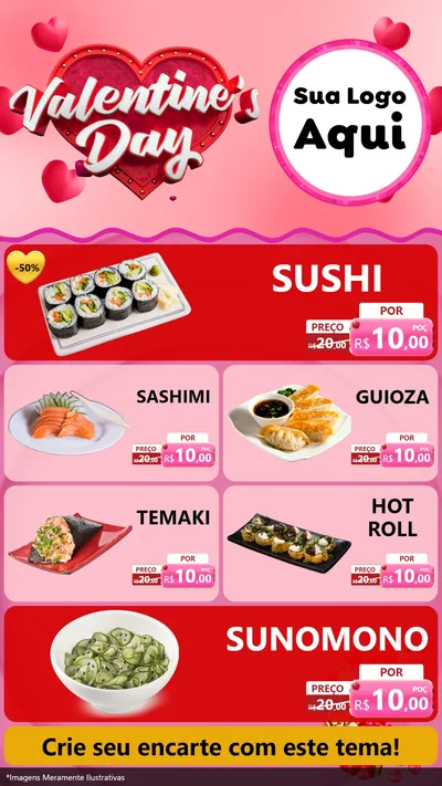 Modelo de TV para TV Vertical com o tema Valentine's Day para Comida japonesa