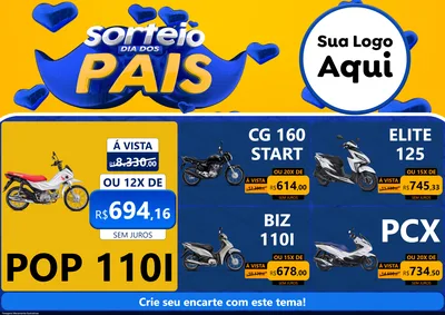 Modelo de Encarte para Encarte A4 Horizontal com o tema Sorteio Dia dos Pais para Concessionaria de Motos
