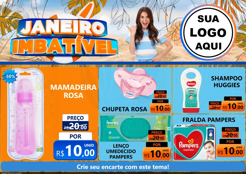 Modelo de Encarte para Encarte A4 Horizontal com o tema Janeiro Imbatível para Bebês