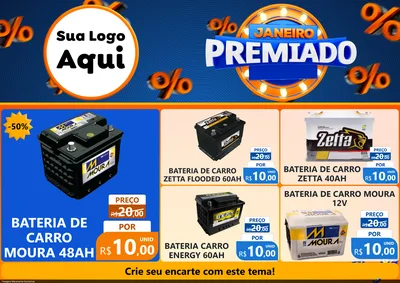 Modelo de Encarte para Encarte A4 Horizontal com o tema Janeiro Premiado para Baterias Elétricas