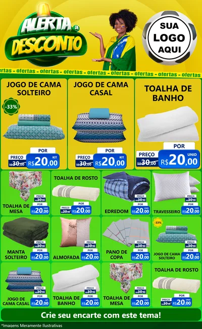 Modelo de Encarte para Encarte Grande com o tema Alerta de Desconto para Cama, Mesa e Banho
