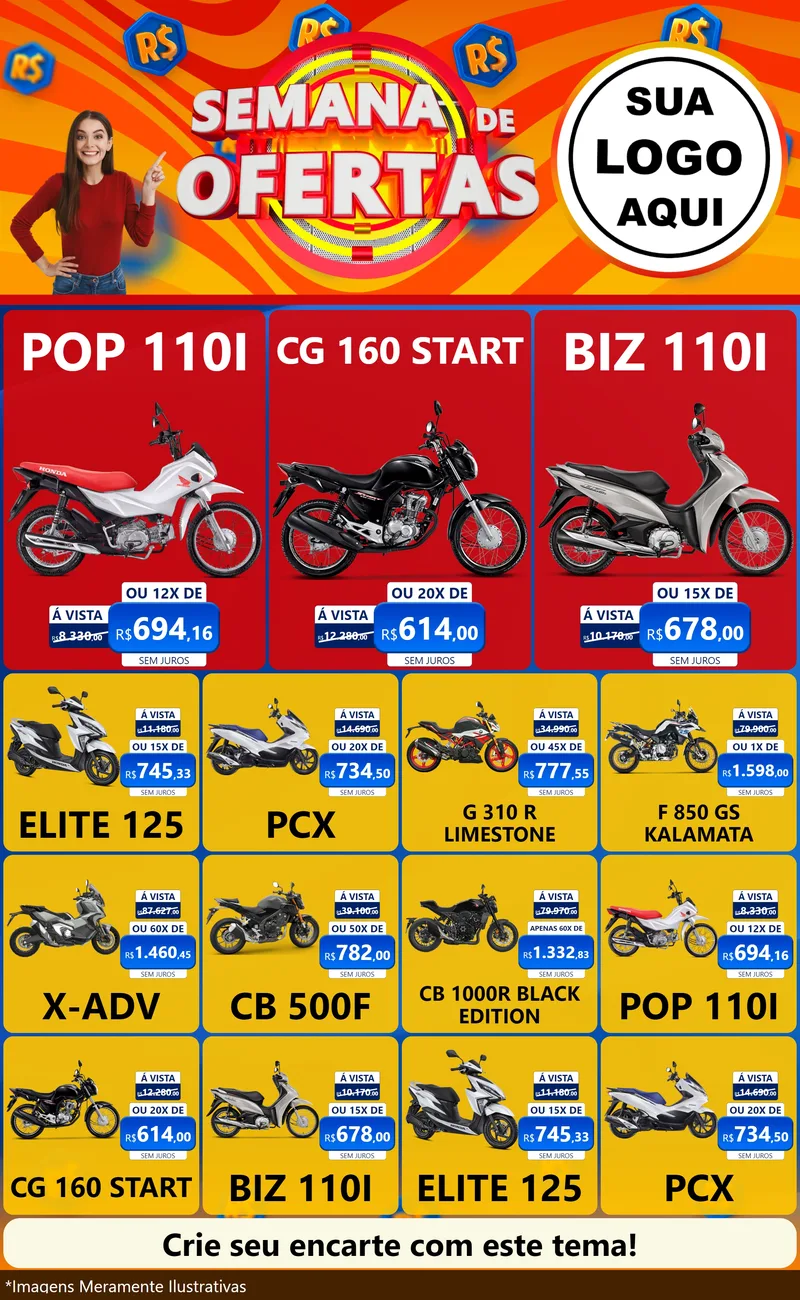 Modelo de Encarte para Encarte Grande com o tema Semana de Ofertas para Concessionaria de Motos