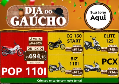 Modelo de Encarte para Encarte A4 Horizontal com o tema Dia do Gaúcho para Concessionaria de Motos
