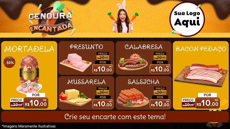 Modelo de TV para TV Horizontal com o tema Cenoura Encantada - Páscoa para Frios e Laticínios