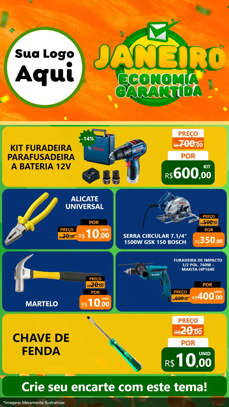 Modelo de TV para TV Vertical com o tema Janeiro - Economia Garantida para Maquinas e Ferramentas