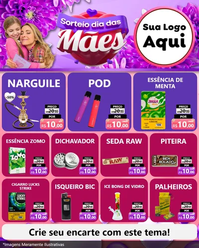Modelo de Rede Social para Feed Instagram com o tema Sorteio Dia das Mães para Tabacaria