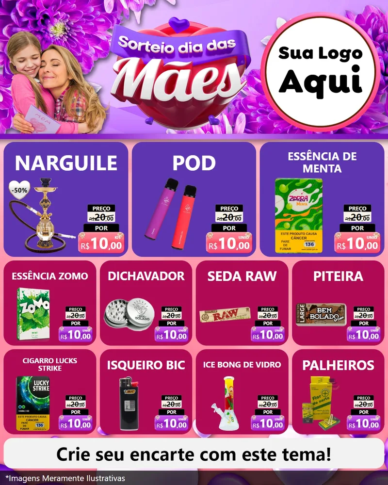 Modelo de Rede Social para Feed Instagram com o tema Sorteio Dia das Mães para Tabacaria