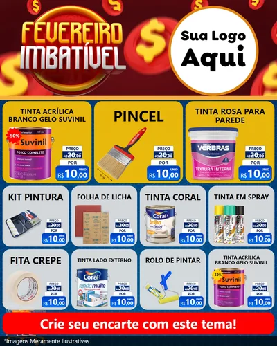 Modelo de Rede Social para Feed Instagram com o tema Fevereiro Imbatível para Tintas e Ferramentas