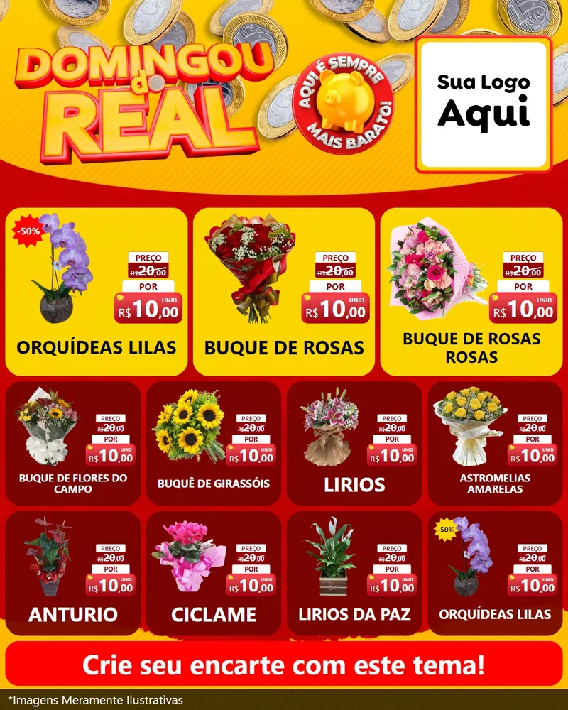 Modelo de Rede Social para Feed Instagram com o tema Domingou do Real para Floricultura e jardim