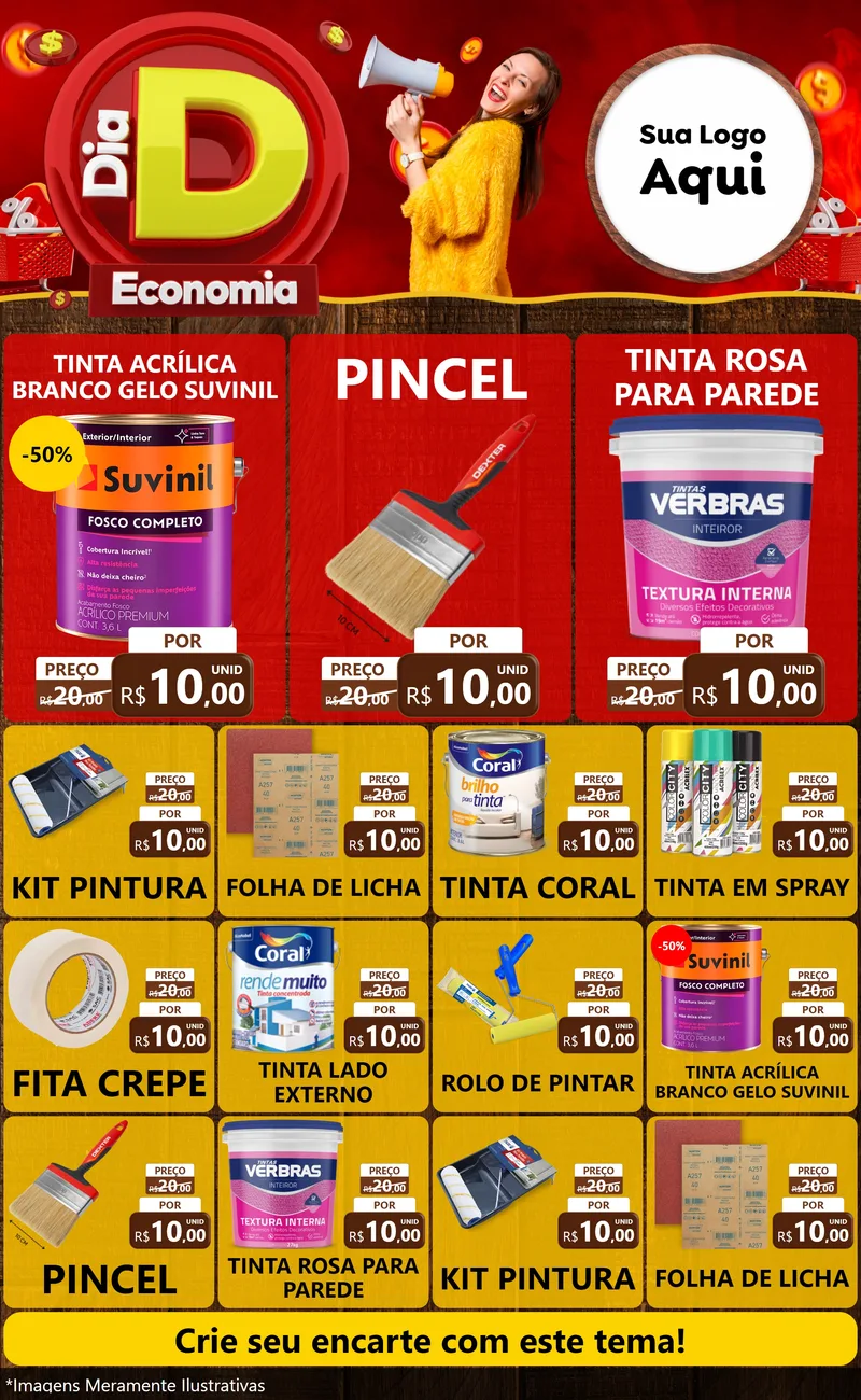 Modelo de Encarte para Encarte Grande com o tema Dia D Economia para Tintas e Ferramentas