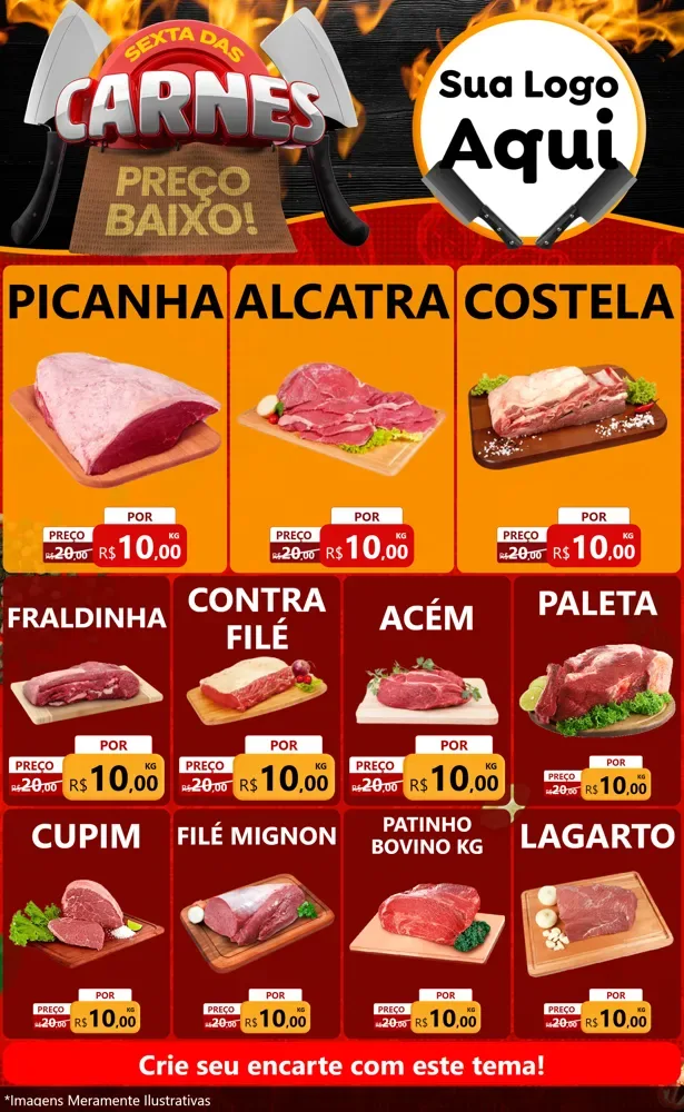 Modelo de Encarte para Encarte Grande com o tema Sexta das Carnes para Açougue