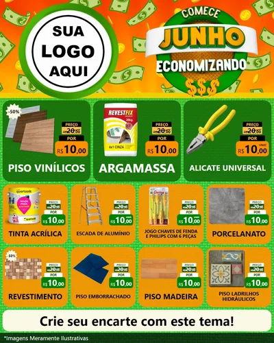 Modelo de Rede Social para Feed Instagram com o tema Comece Junho Economizando para Material para Construção